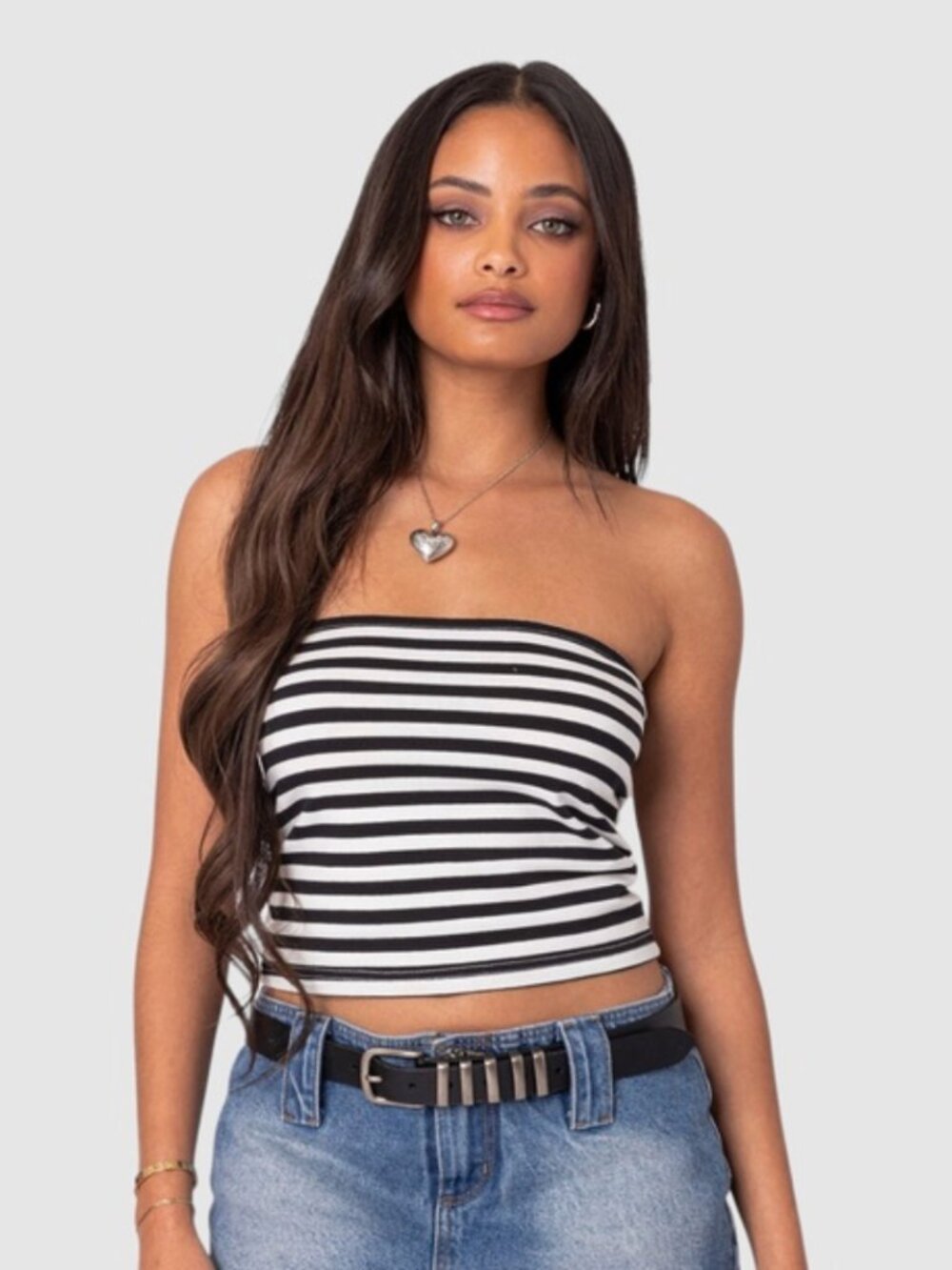 Edikted Black and White Striped Mini Skirt